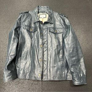 Wilsons Leather Blue/Green Leather Button-Up Shirt Jacket